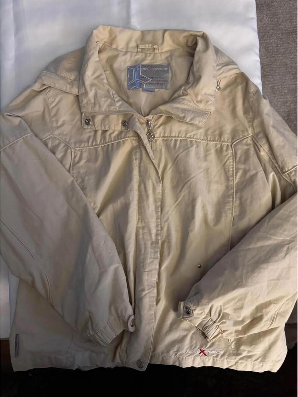 ZeroXposure Beige Softshell Polyester Mid-Length Anorak Jacket with Hood, Size L